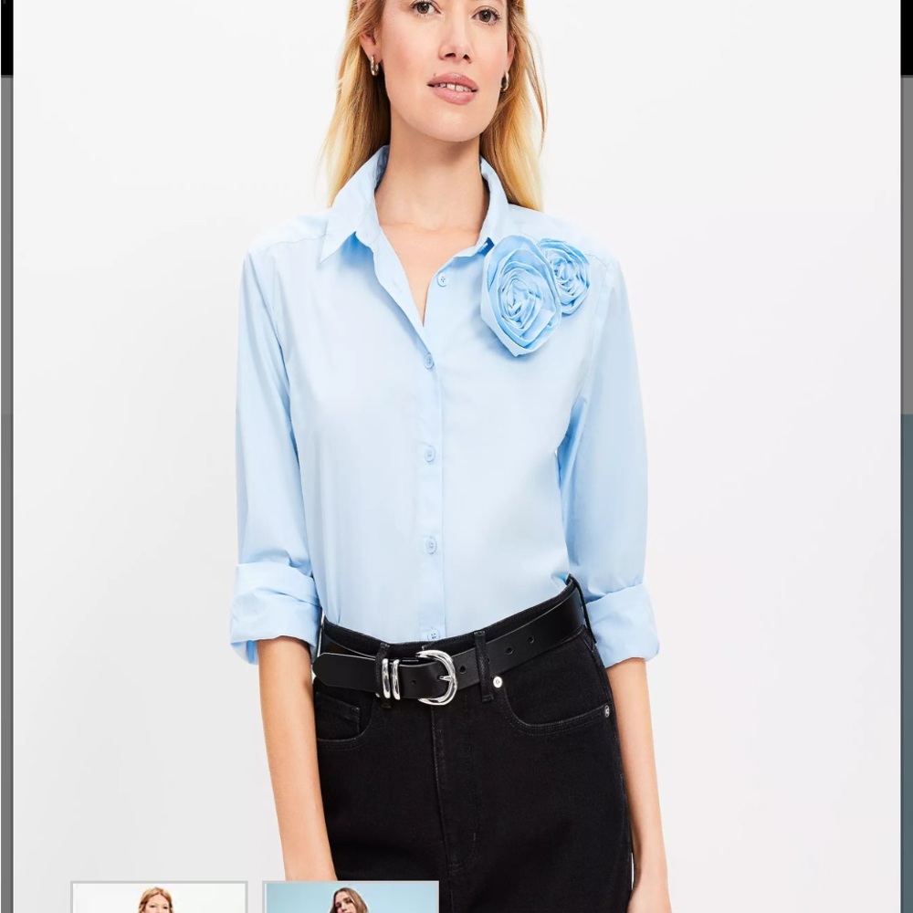 LOFT Light Blue Shirt with Floral Accent The tag says Large but it’s a medium